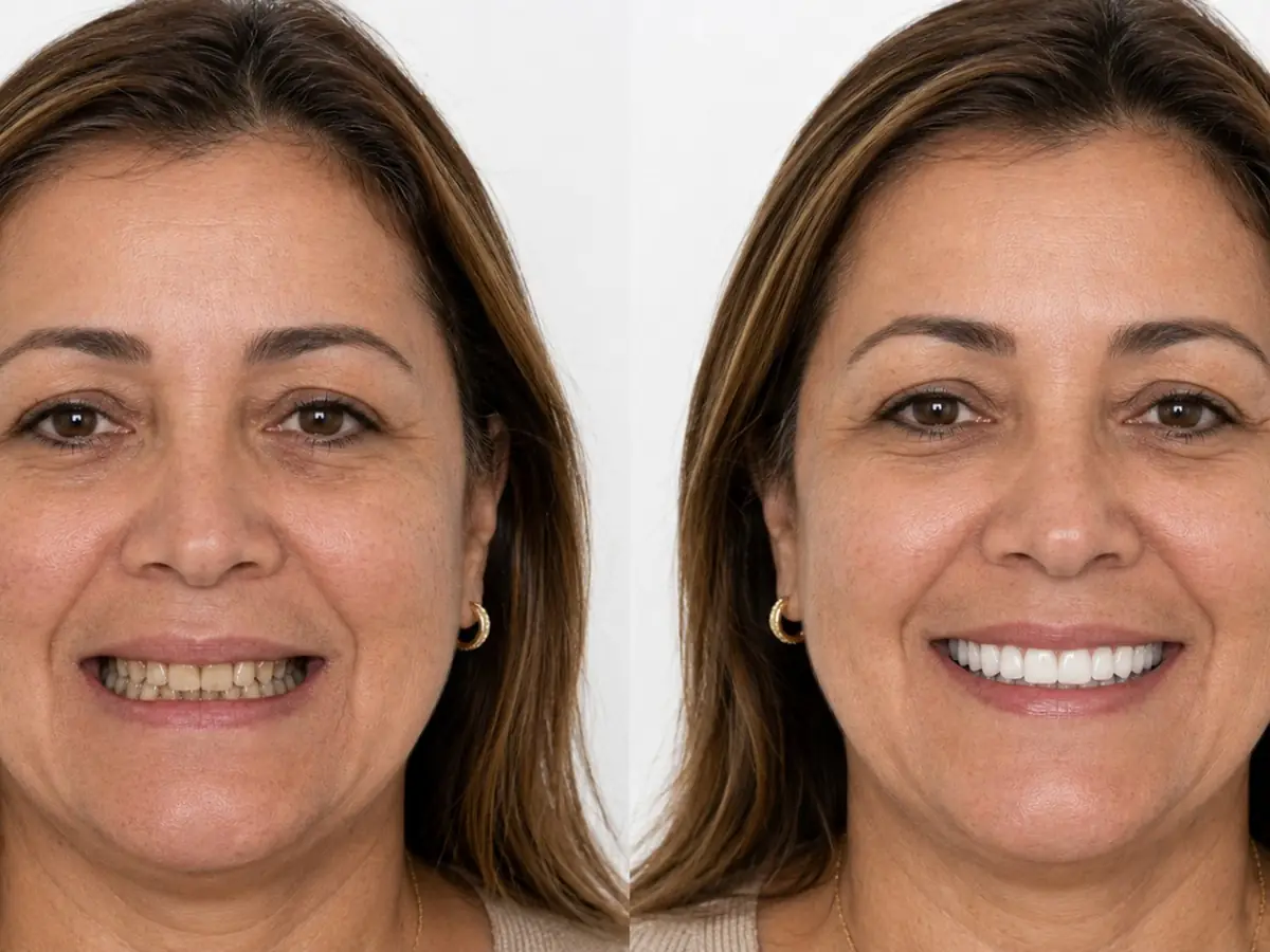 Antes e depois de Regina M. — reabilitação total superior