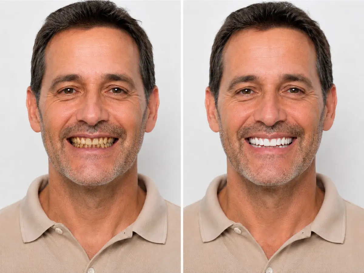 Antes e depois de Juliano T. — reabilitação estética anterior